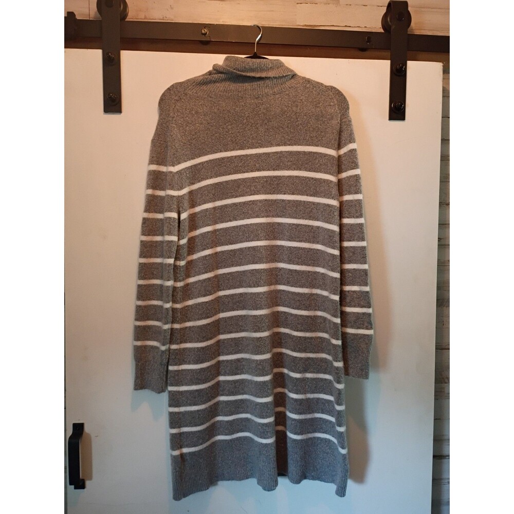 J.CREW Gray And White Striped Turtleneck Wool Knit Sweater Dress - Picture 7 of 7